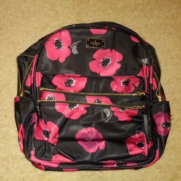 Kate Spade Black Backpack with Pink Floral Design - Picture 1 of 5